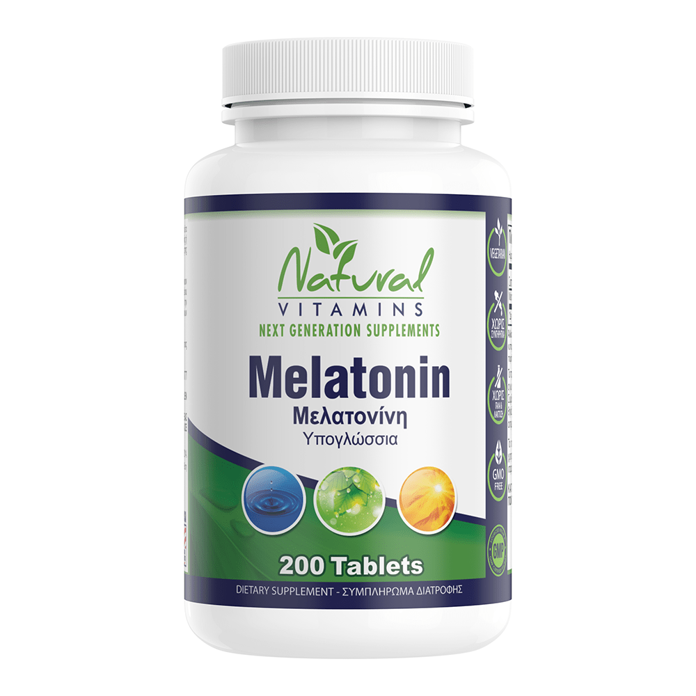 Natural Vitamins Melatonin 1 mg 200 υπογλώσσιες ταμπλέτες
