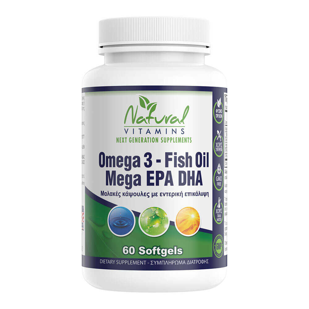 Natural Vitamins Ωμέγα 3 Fish Oil 1000mg Διπλής Μοριακής Απόσταξης 60 Κάψουλες