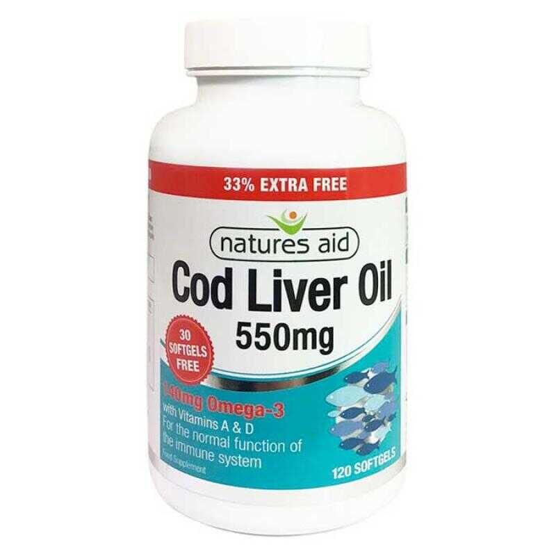 Cod Liver Oil 550mg 120 Softgels - Natures Aid / Μο?ρο?νέλαιο - Ωμέγα 3