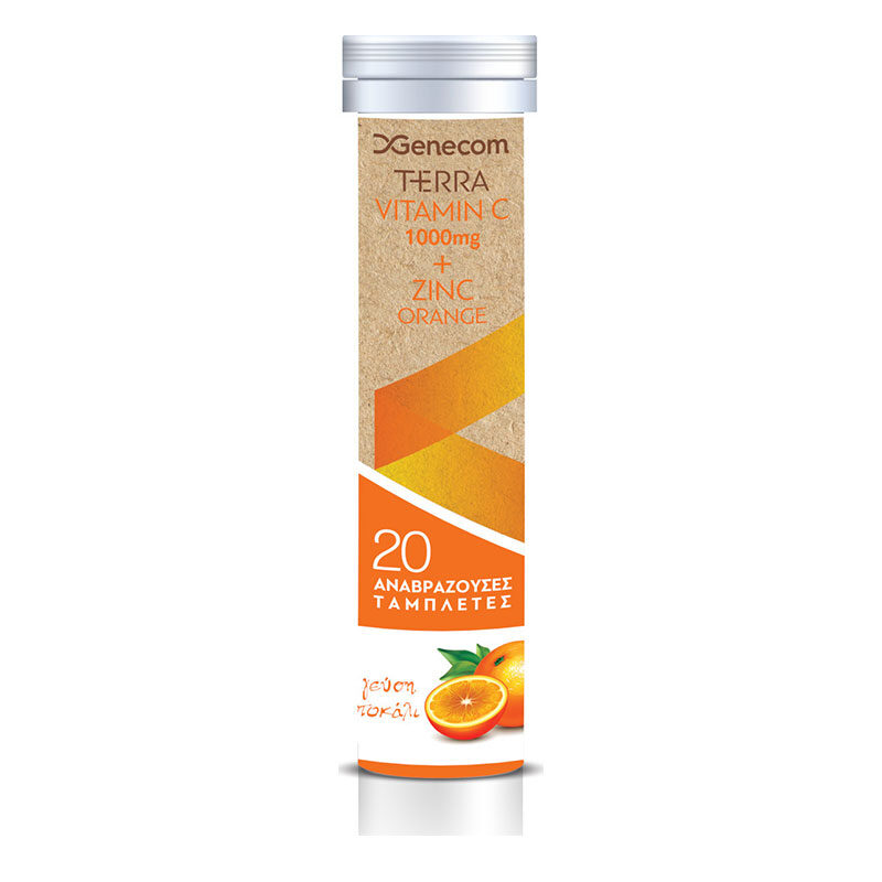 Vegan Terra Vitamin C 1000 mg & Zinc 20 αναβράζοντα δισκία Cherry - Genecom