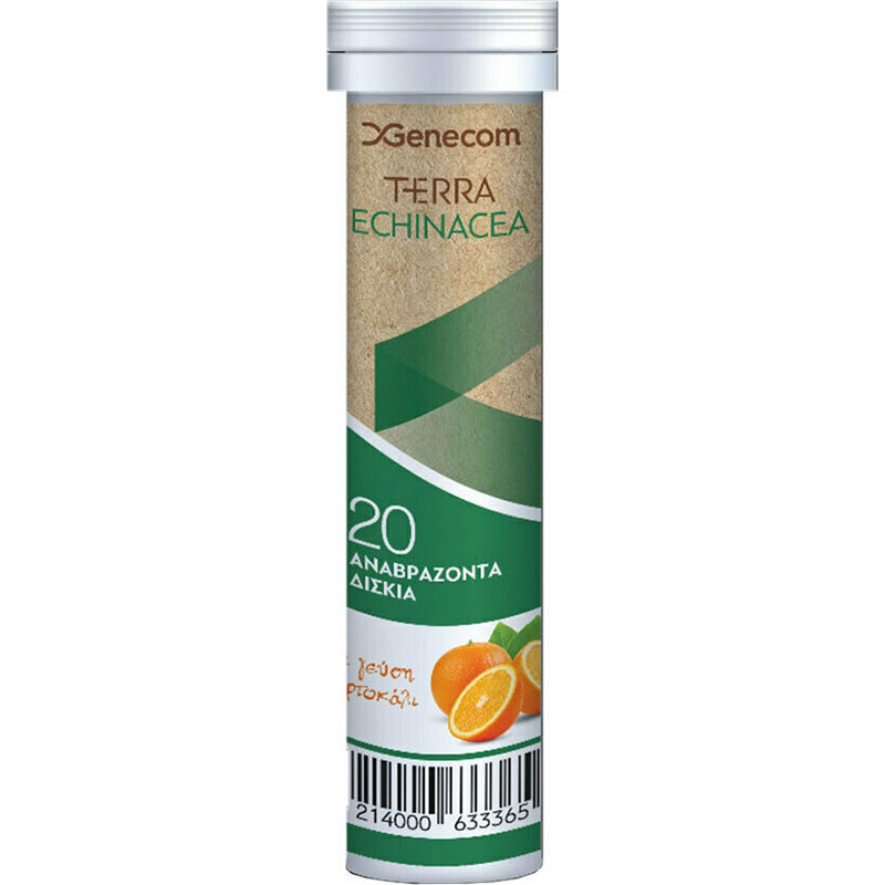 GENECOM Terra Echinacea Συμπλήρωμα Διατροφής Με Εχινάκεια Με Γεύση Πορτοκάλι x20 Αναβράζοντα Δισκία