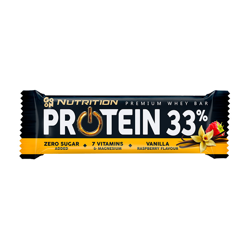 Premium Whey Μπάρα με 33% Πρωτεΐνη και Γεύση Vanilla Raspberry Go On Nutrition 50 γραμμάρια