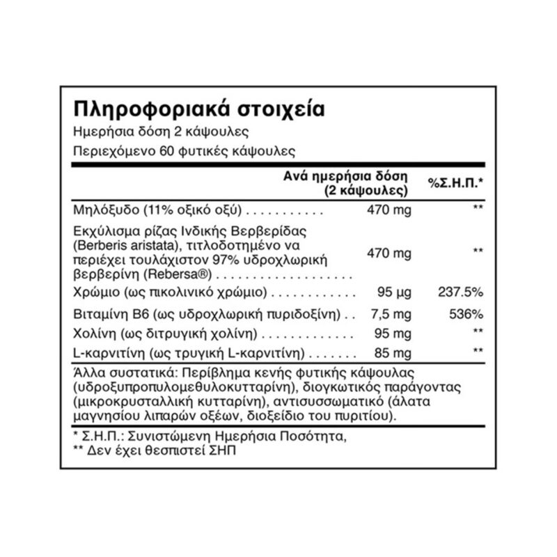 Vegan Apple Cider Vinegar and Berberine Natural Doctor 60 φυτικές κάψουλες συστατικά