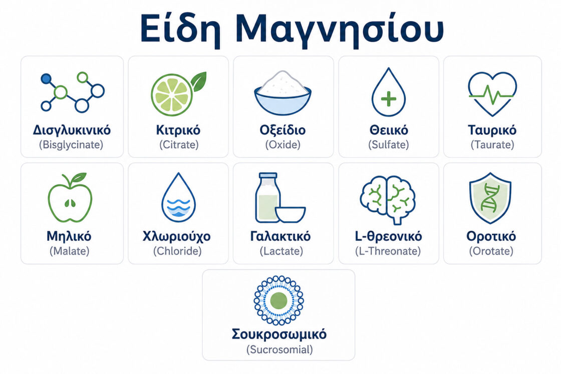 Γραφικό που παρουσιάζει τα διαφορετικά είδη μαγνησίου