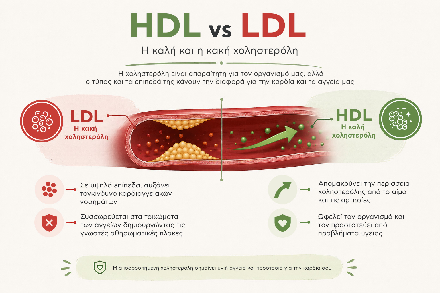 Διαφορά μεταξύ καλής HDL και κακής LDL χοληστερόλης